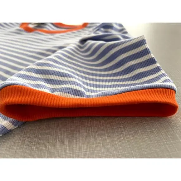 Maeve Anthropologie Sz XL Puff Sleeve Ribbed T-Shirt Blue Striped Casual Preppy - Picture 8 of 12